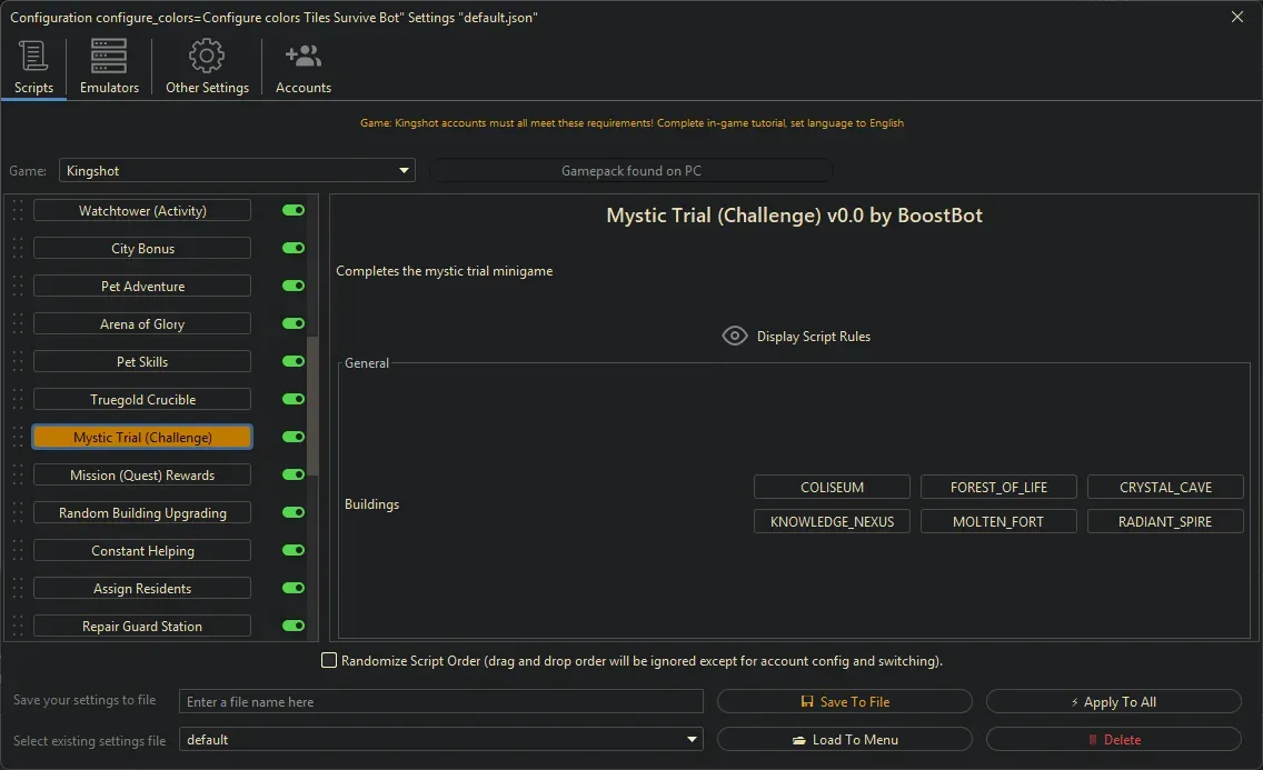 Kingshot Bot - Mystic Trial (Challenge)