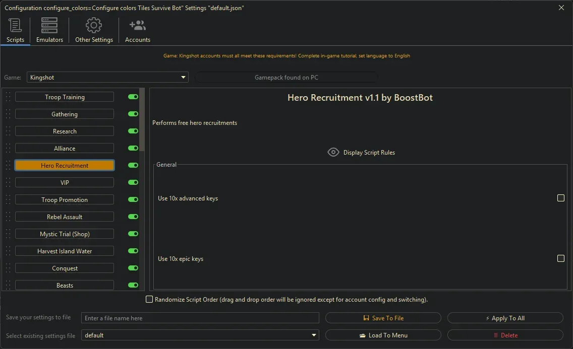 Kingshot Bot - Hero Recruitment