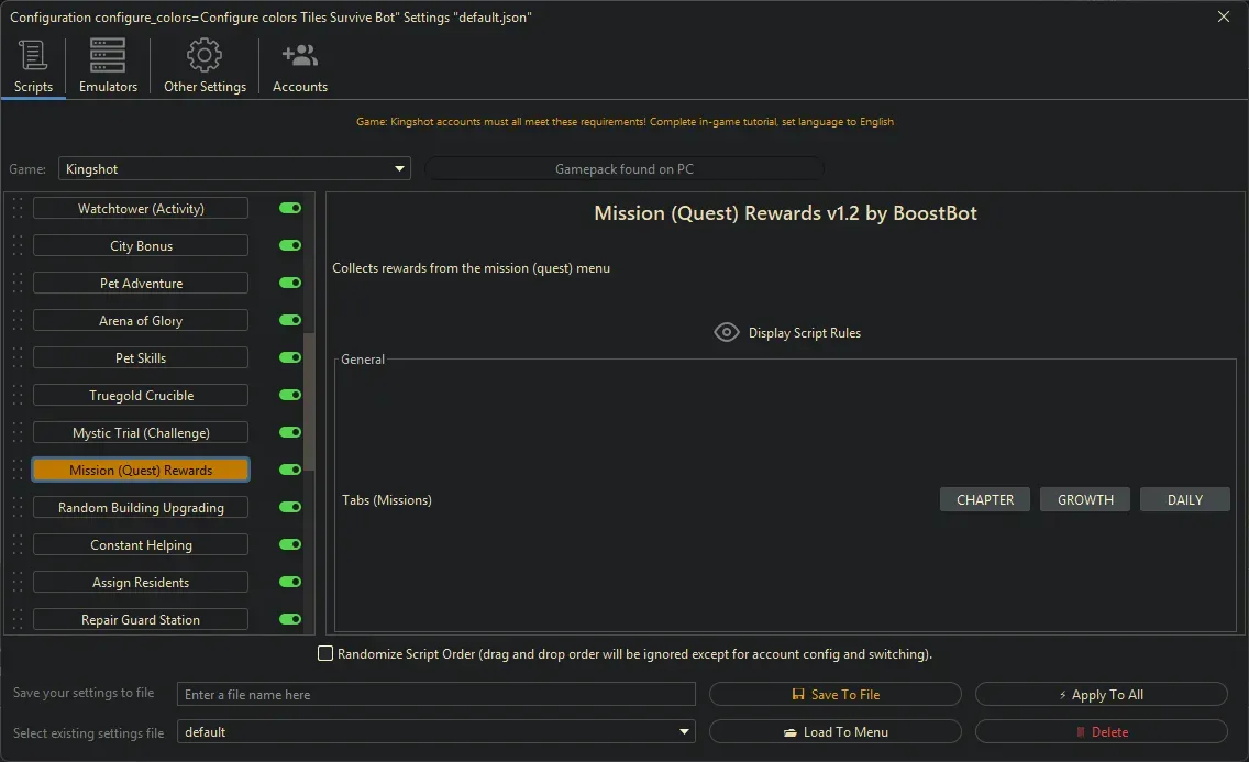 Kingshot Bot - Mission (Quest) Rewards