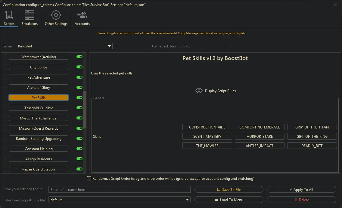 Kingshot Bot - Pet Skills
