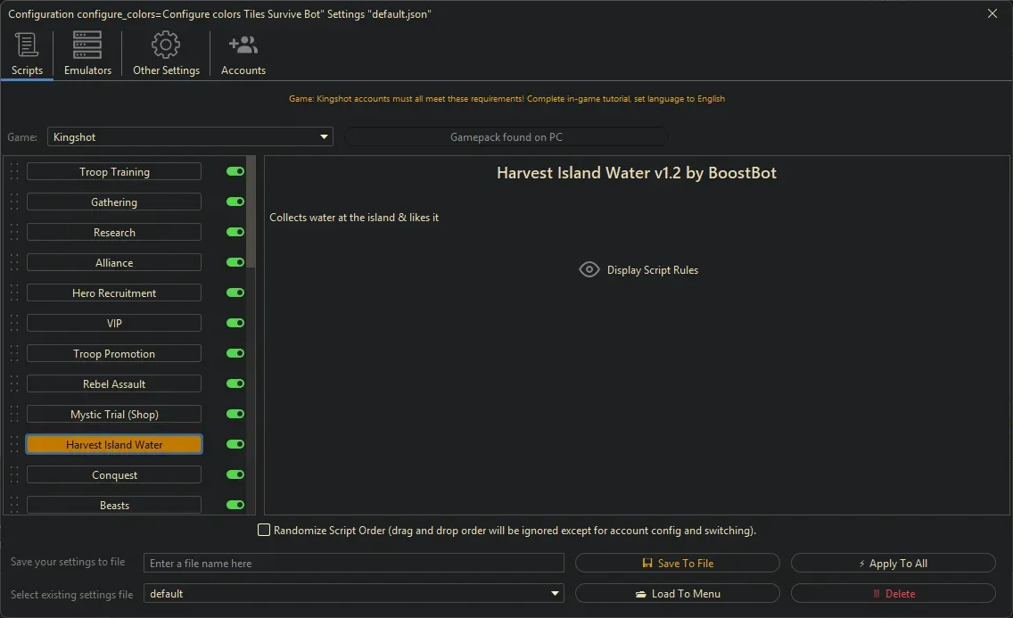 Kingshot Bot - Harvest Island Water