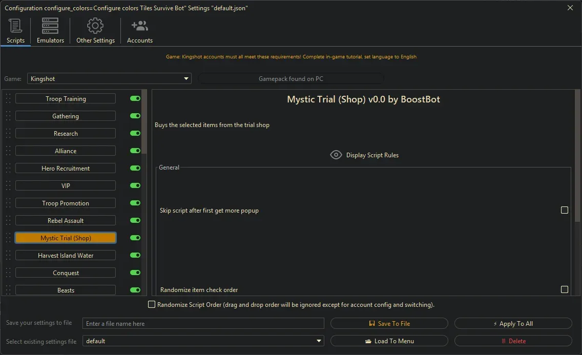 Kingshot Bot - Mystic Trial (Shop)