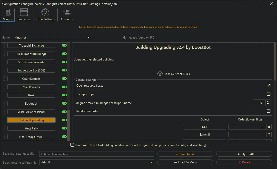 Kingshot Bot - Building Upgrading