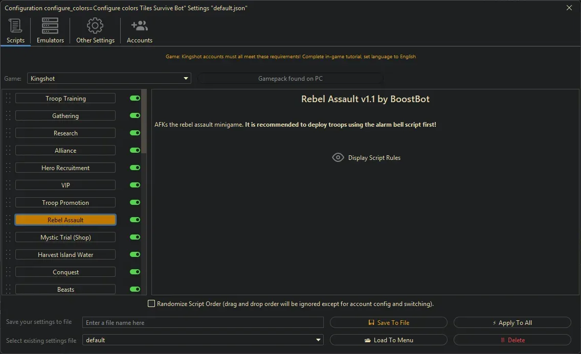 Kingshot Bot - Rebel Assault
